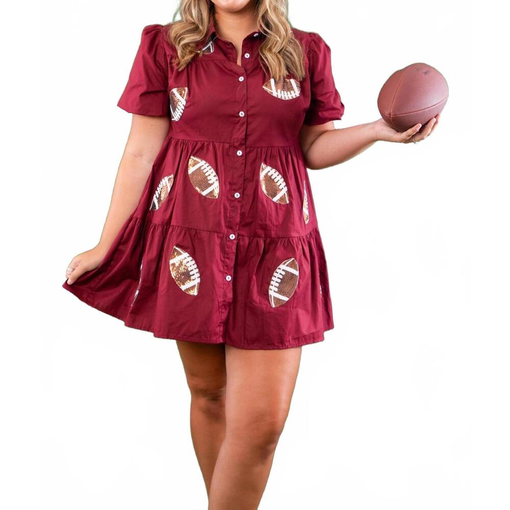 NEW LULA THE LABEL sequin football dress in garnet